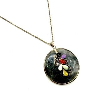 Round Stone Silver Tone Pendant Necklace | N156